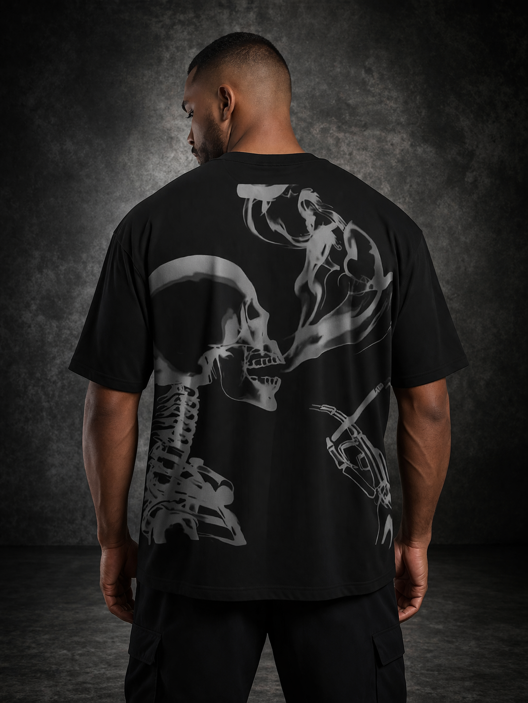 Skeleton Smoke Graphic T-Shirt – Black Streetwear
