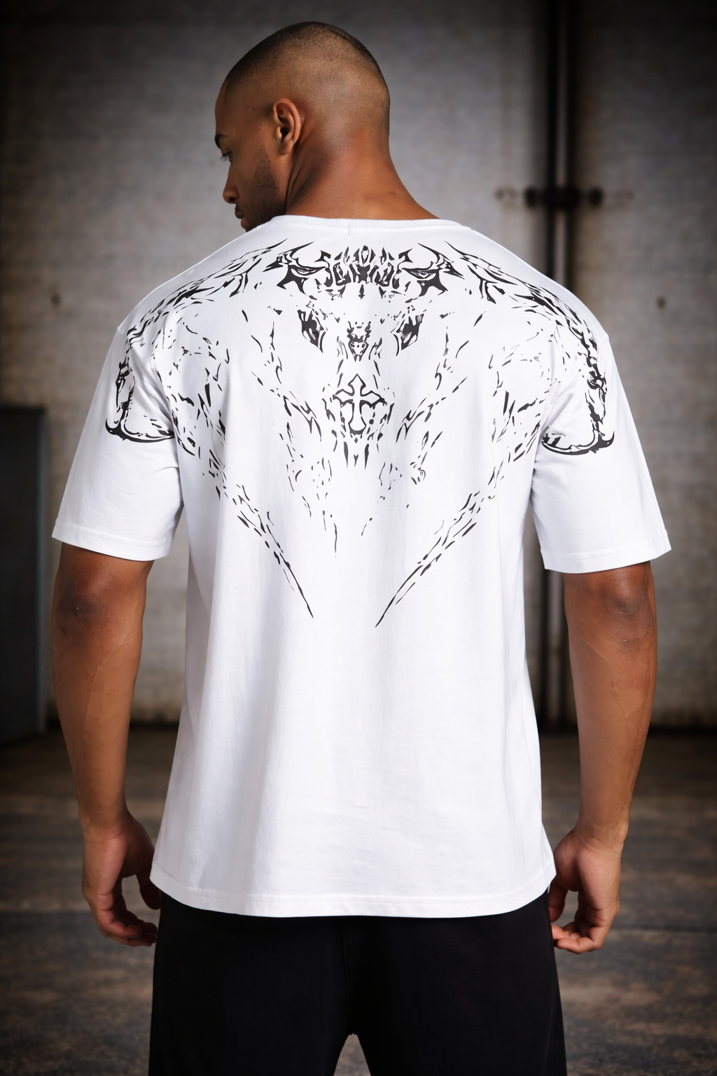 Gothic Tribal Graphic T-Shirt – White Streetwear