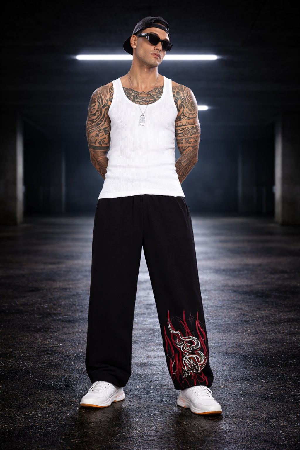 Dragon Flame Graphic Sweatpants – Black Streetwear